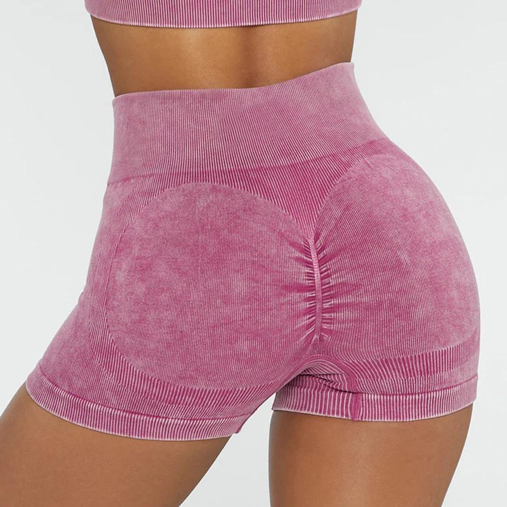 High Waist Elastic Yoga Shorts - Butt-Lifting, Sanded, Solid Color, Summer Activewear