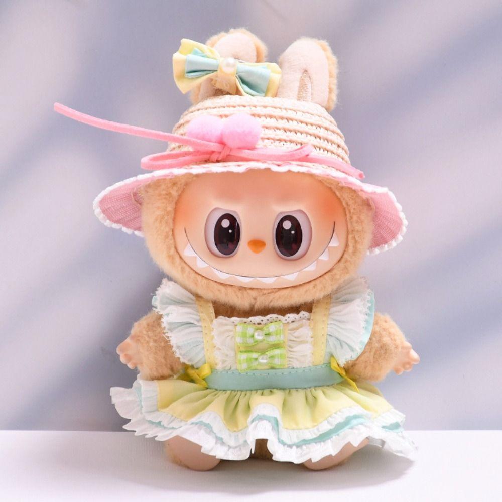 

Handmade Labubu Doll s Dress Straw Hat 17cm Plush Dolls Clothes Children Gift Style 1