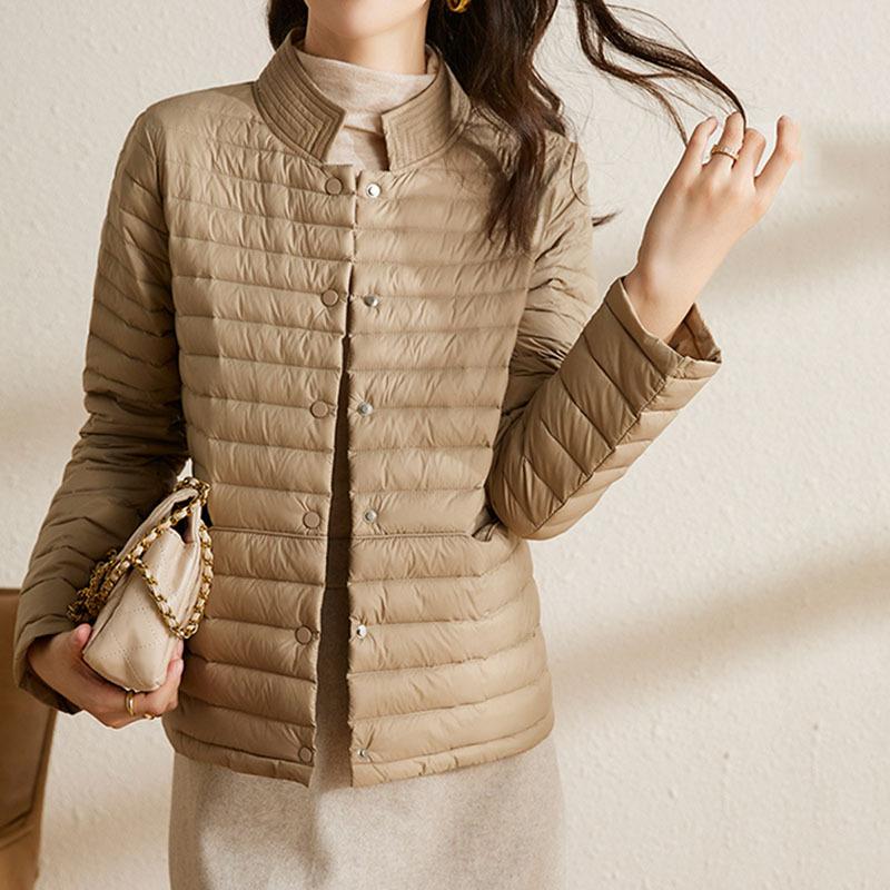 Autumn Lightweight Thin Women's Short Down Jacket Standing Fashionable Puffer  Collar Coat Plus Size