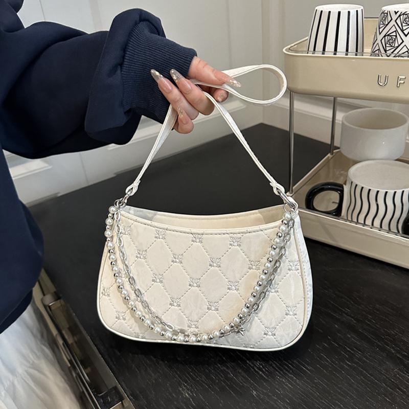 Bow Embroidery Women's Phone Shoulder Bags Thread Design Casual Ladies Underarm Bag Portable Pearl Chain Handbags Purse
