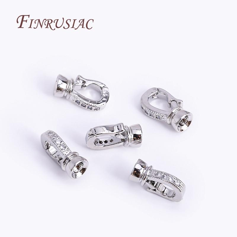 Rhodium Plated Closure Fasteners Lock Clasps For Necklace Supplies,Inlaid Zircon Connector Clasps DIY Pearls Jewelry Fittings