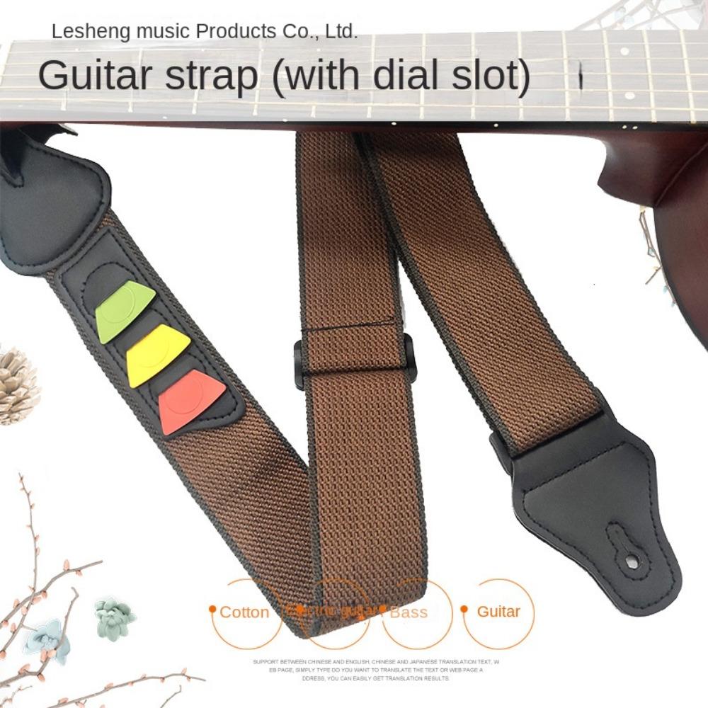 With 3 Guitar Pick Holders Folk Guitar Strap Pure Cotton Guitar Strap  Musical Instrument