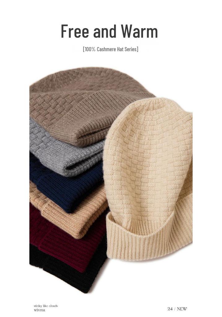 Unisex 100% Pure Cashmere Knitted Hat for Autumn and Winter - Classic, Versatile, and Warm