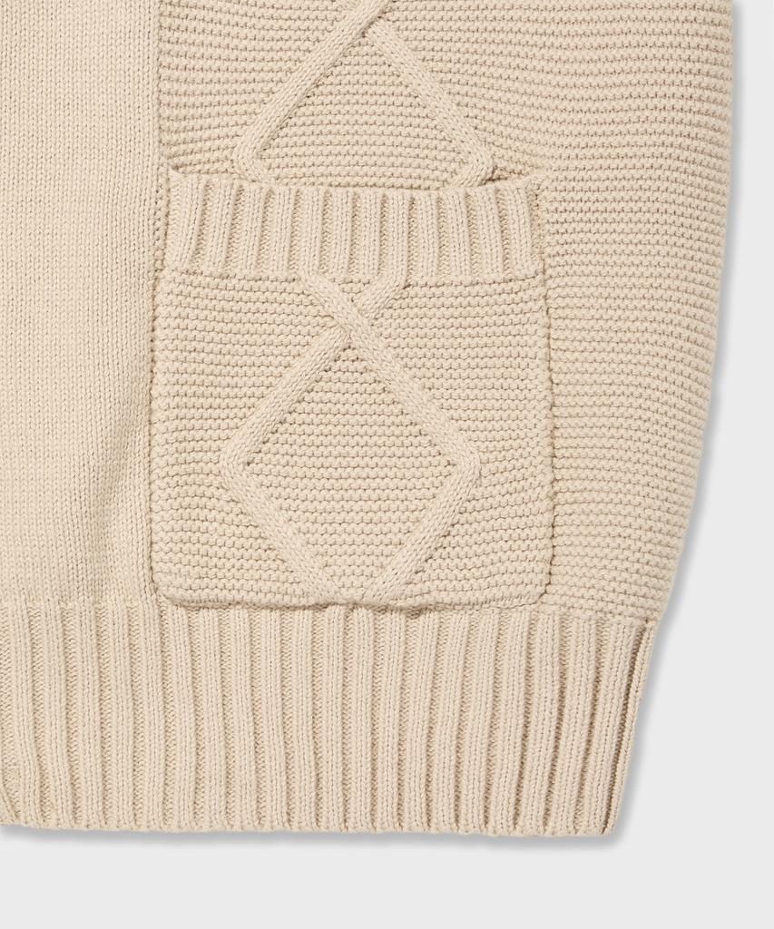 Amfeast Bold Cable Cotton Knit Zip-Up Hoodie Cream