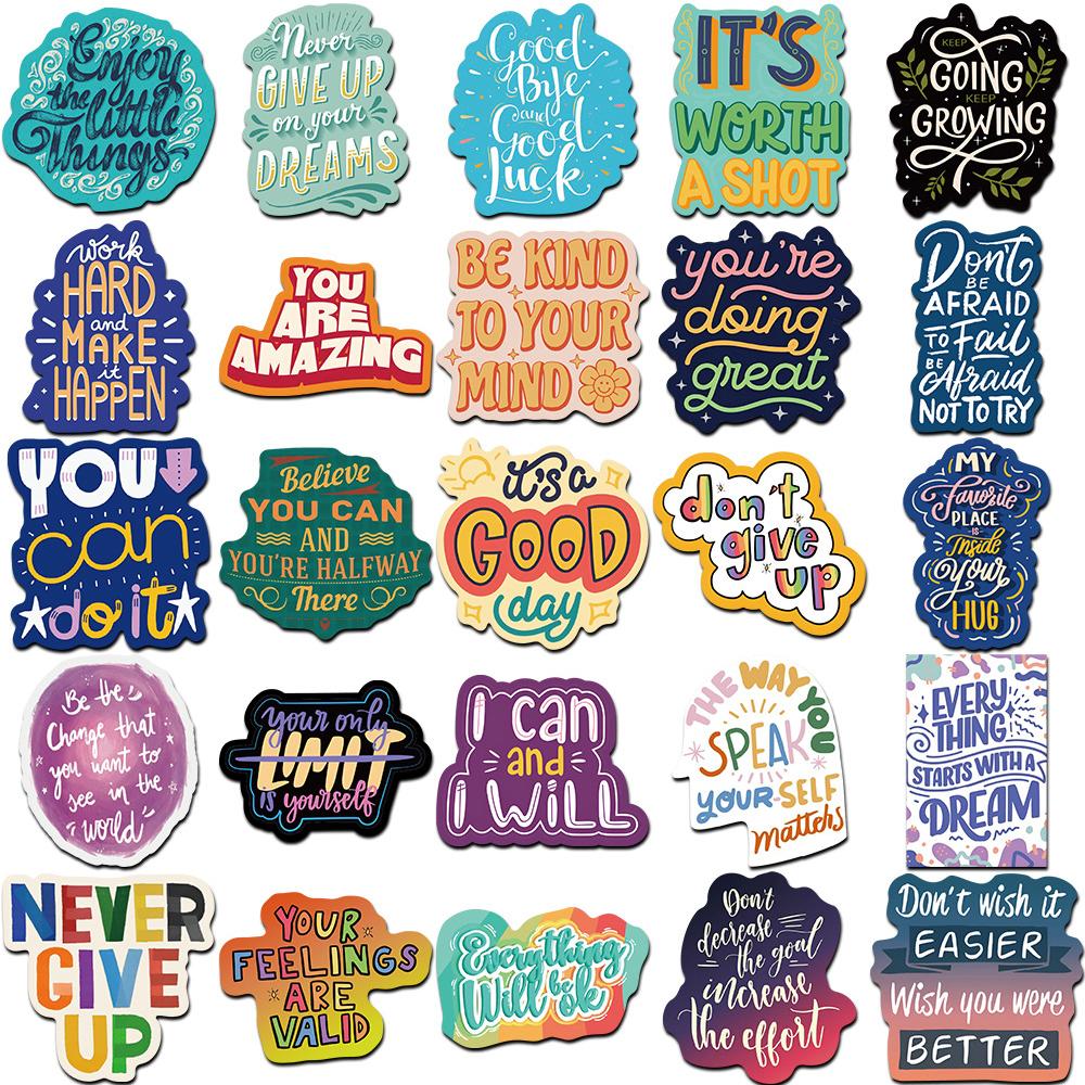 10/30/50pcs Colorful Cute Inspirational English Phrases Stickers Waterproof Graffiti Luggage Stationery Phone Aesthetic Sticker