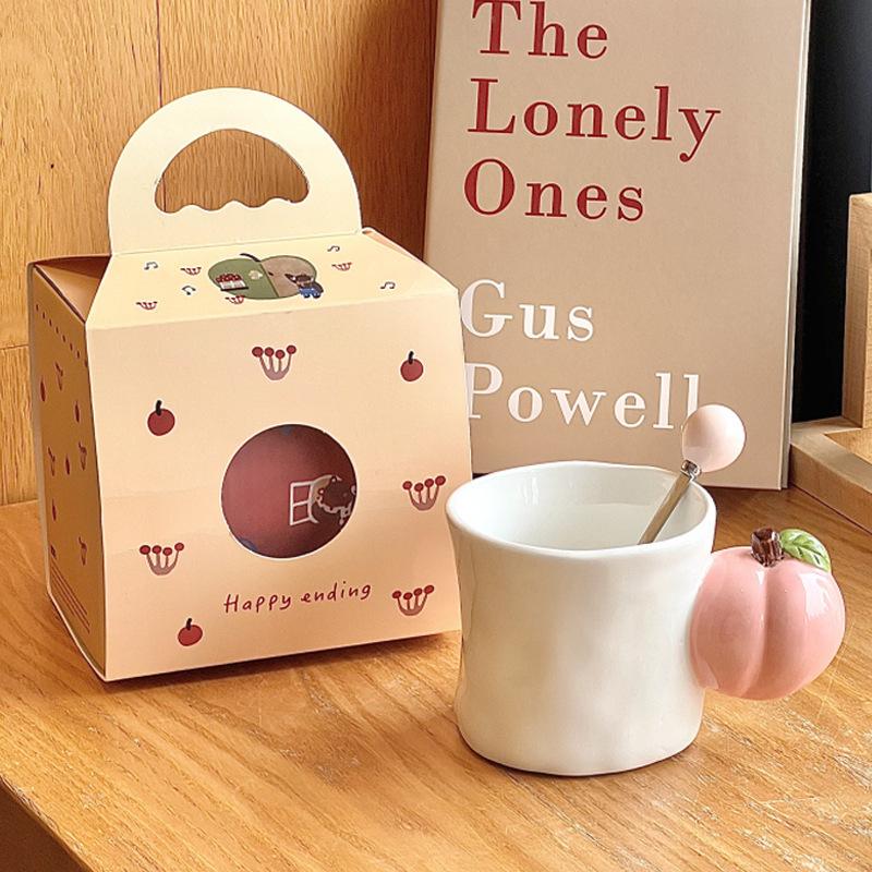 Original Apple Peach Cup Hand-painted Ceramic Mug High Value Couple Cup Niche Birthday Gift