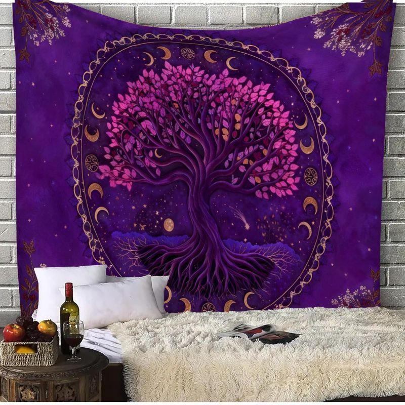 Dark Blue Mandala Butterfly Tapestry Wall Hanging Purple Moon Phases Neon Celestial Aesthetic Wall Art Bedroom Dorm Decor