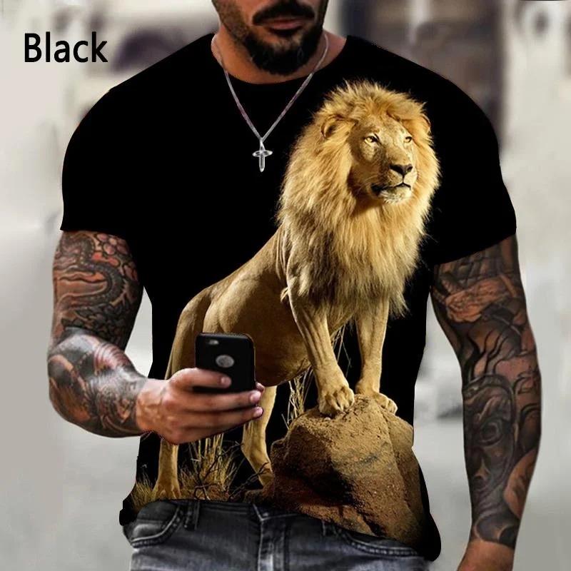 Fashion lion pattern printed men's T-shirt street fashion Harajuku round neck short sleeved plus size comfortable top