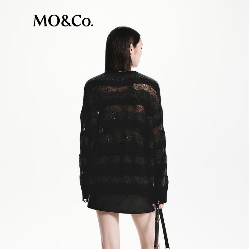 MO&Co. Mohair Blend Black and Gray Striped Sheer Knit Sweater