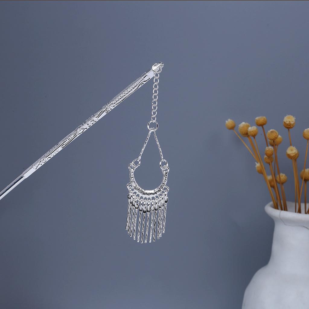 Miao Geometric Hollowed Out Step Shaking Tassel Hairpin Vintage Peacock Tassel Ancient Wind Cheongsam Cheongsam Hanbok Hair Ornaments