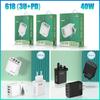 40W Multi-Standard Charger: 1 USB + 3 PD Ports for Mobile Devices (EU/US/UK Compatible)