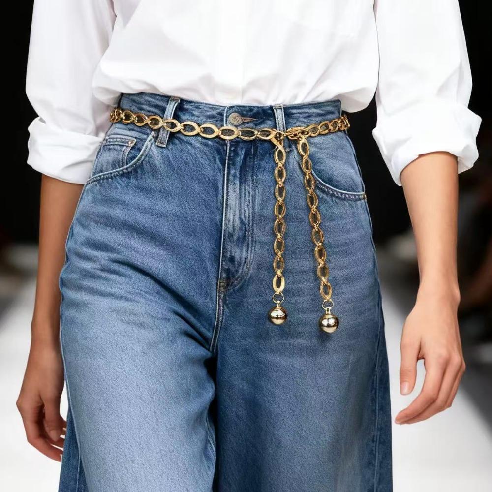 Fashion Metal Waist Chain Silver Gold Color Carved Hollow Out High Waist Belt All-Match Chain Belts for Women Dress