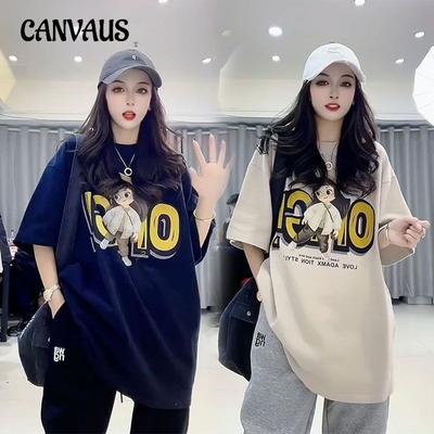 T-shirt da donna taglie forti manica corta ampia media lunga nuova stampa estera girocollo