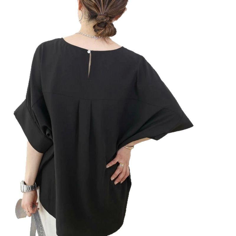 

Летняя корейская мода рубашка с рукавом пять восьмых женский топ one size чёрный