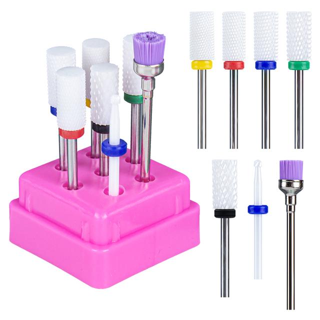 7pcs Ceramic Nail Drill Bits Set Milling Cutter for Manicure Machine Accessories Rotary Burrs Pedicure Cutter for Remove Gel Bit
