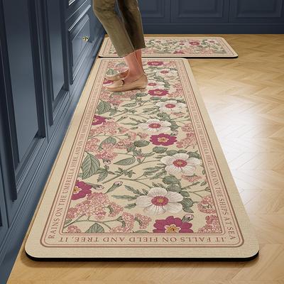 Kitchen Floor Mat Absorbent Carpet Diatom Mud Non-slip Foot Mats Sweet Flower Pastoral Home Decoration Rug Alfombra