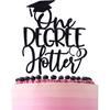 Black Glitter One Degree Hotter Cake Topper, Big Degree Energy/Hotter By One Degree/Class of 2026, 2026 Graduation Party Decorations Supplies