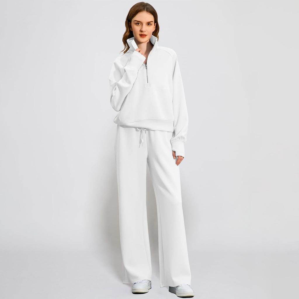 Fashionable Women's Two-piece Zipper Sweatshirt Wide-leg Sweatpants Casual Suit