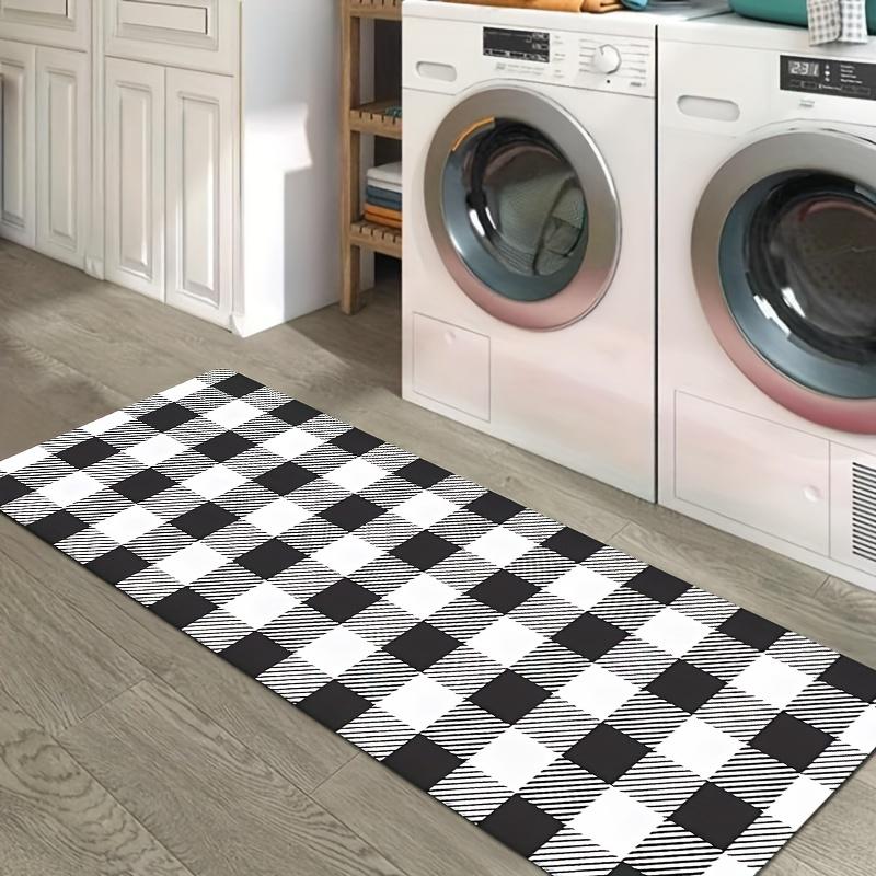 Black and White Plaid Kitchen Mat Soft Thickened Kitchen Floor Mat Waterproof Non-slip Oil-proof Floor Mat Runner Rug