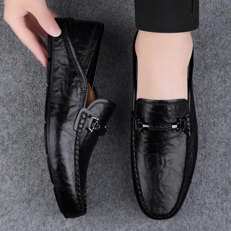 Fashion Fashion Mens Slip On Shoes Genuine Leather Men Handmade Loafers Men Casual Summer Walking Shoes All-match Men Casual Footwear