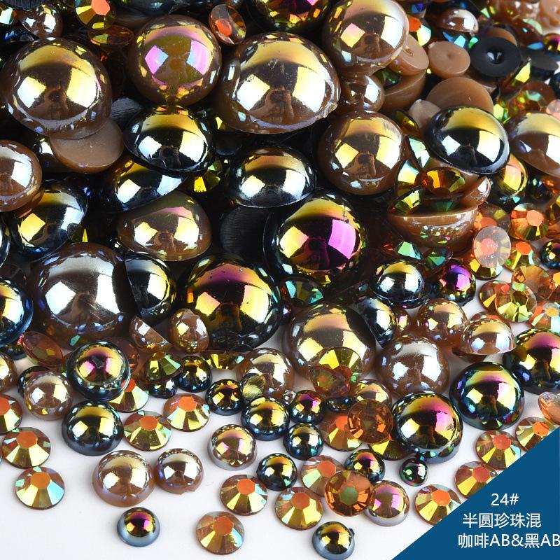 Mixed Abs Semicircular Pearl Resin Flat Bottom Diamond Set Imitation Pearl Mixed Size Diy Jewelry Accessories