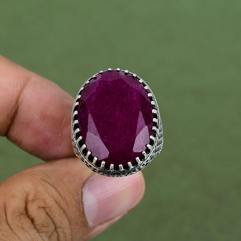 Faceted Kashmir Ruby Ring 925 Sterling Silver Ring Top Quality Gemstone Ring Ruby Jewelry Handmade Ring Gifts For Dad Available In Ring Size