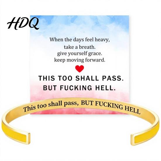 Colorful Metal Bracelets This Too Shall Pass Mantra Cuff Bracelet, Hidden Message жёлтый