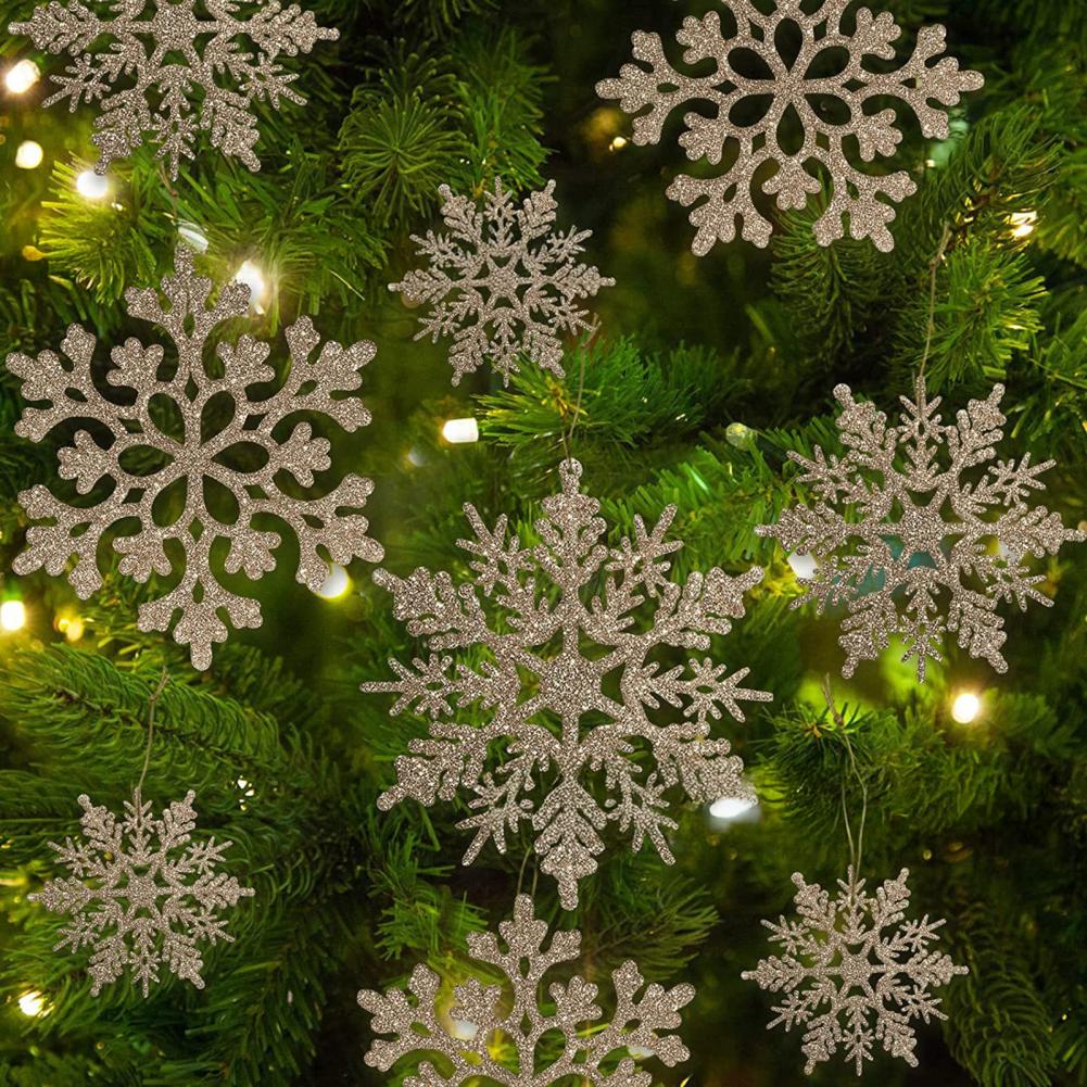 Christmas Tree Snowflake Ornaments Winter Decorative Snowflakes Glittered Snowflake Ornaments for Christmas Indoor Winter