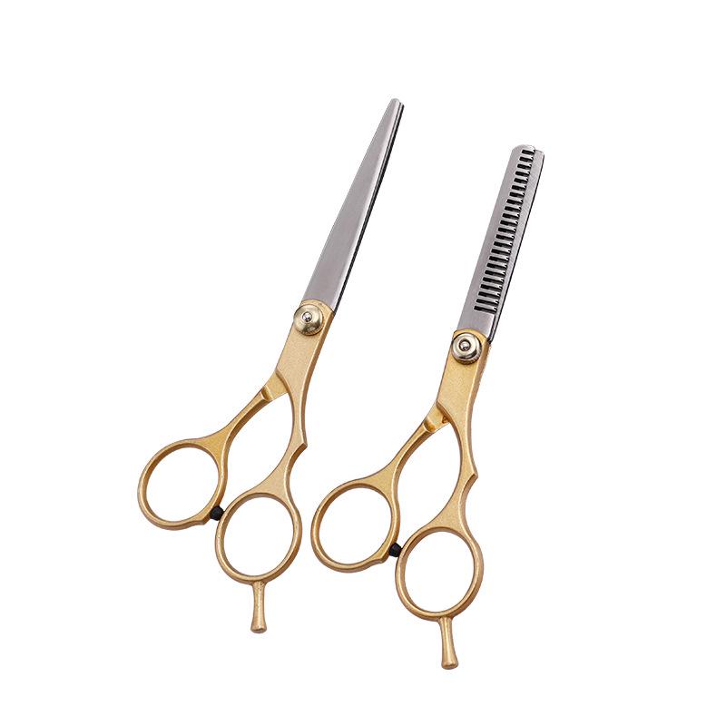 Golden Hairdressing Scissors Set: Thinning & Flat Cut Toothed Scissors for Home Use