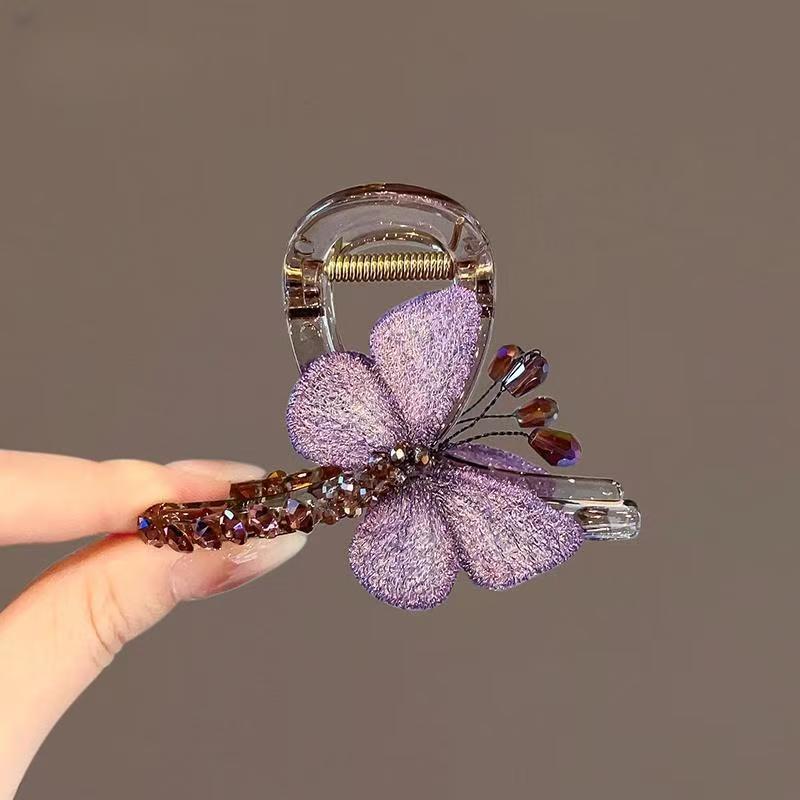 

Retro Embroidery Butterfly Hair Claw Women Girls Elegant Hair Grab Clip Back of Head Half Tie Shark Clip Styling Accessories New фиолетовый