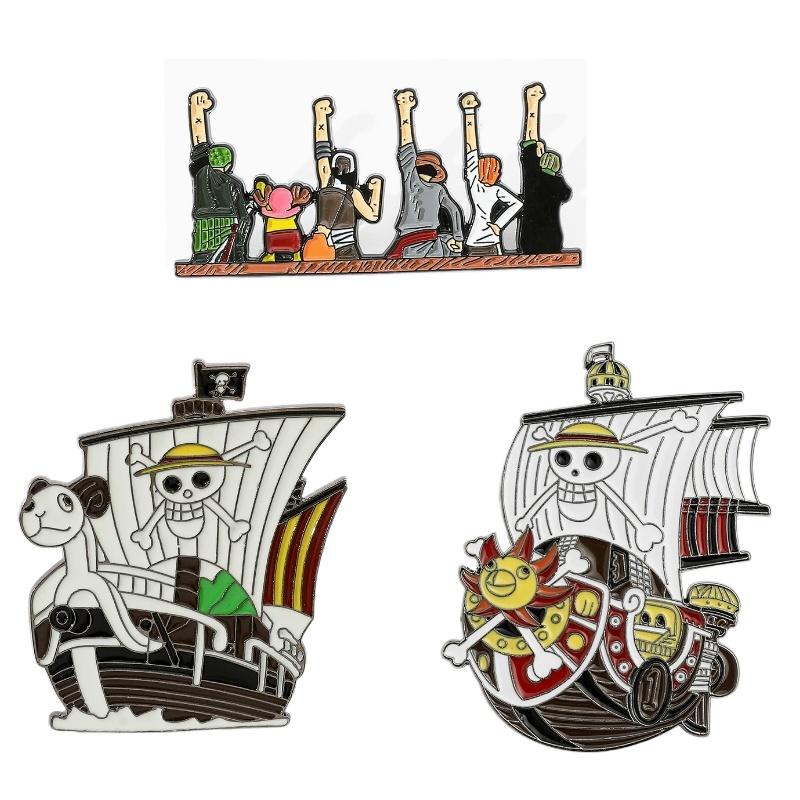 2-12pcs One Piece Metal Enamel Pins Anime Cartoon Brooches Luffy Zoro Sanji Chopper Badges For Clothing Bag Hat Accessory Gifts Kid Friendly