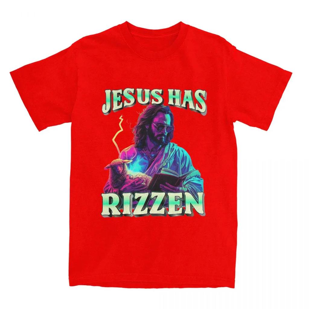 All Seasons Jesus Has Rizzen Funny Sarcastic T Shirt Merch Christ Pure Cotton Catholic Bible Faith T-shirt Tee Shirt