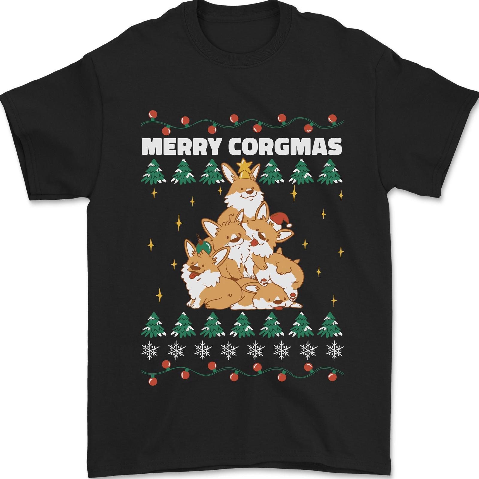 Christmas Corgi Dog Tree Xmas Mens T-Shirt 100% Cotton S разноцветный