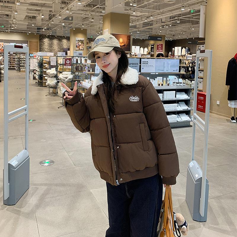 

Американский ретро свободный теплый утолщенный воротник из овечьей шерсти хлопковая одежда мужская и женская повседневная молния пара модный бренд повседневная куртка XL темно-коричневого