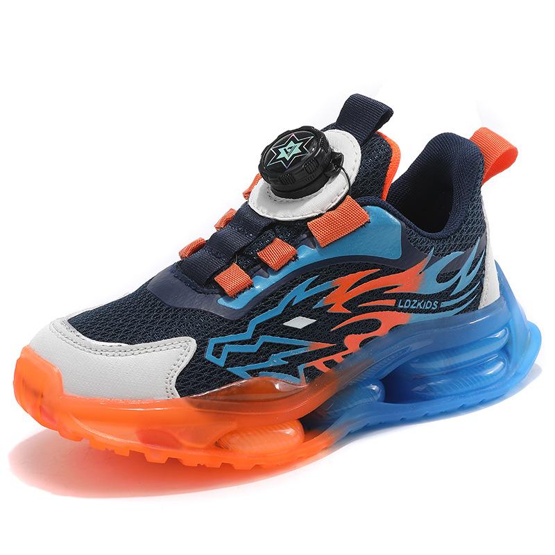 Boys' shoes 2025 spring and autumn new breathable mesh medium and older children's rotating buttons autumn and winter soft-soled children's sports