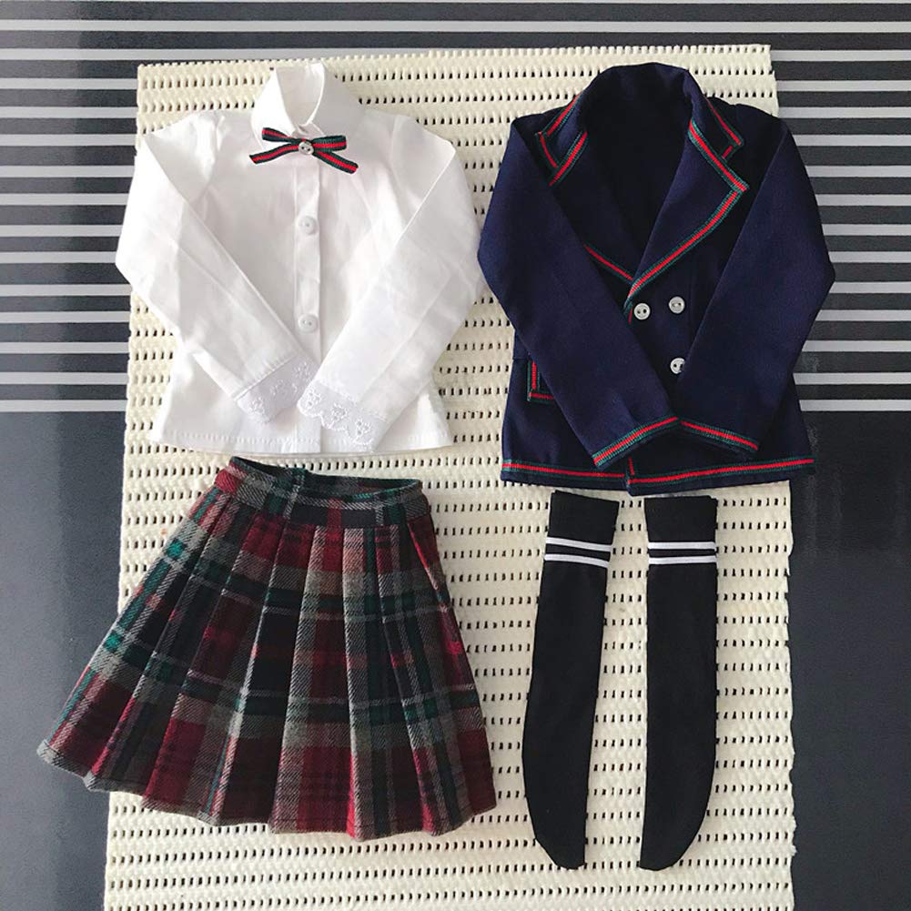 rakulifey Doll Clothes School Uniform Doll Doll Outfit Costume Set 1/4 Dress-Up 4-Piece