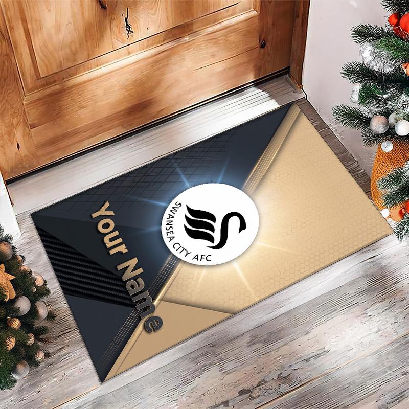 Swansea City FC Printed Crystal Velvet Rug Non‑Slip Crystal Velvet Carpet For Sofa Bedroom Indoor Home Decoration