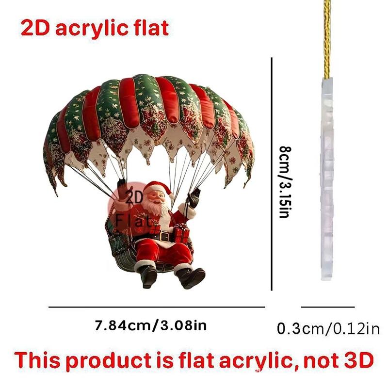 Christmas Hot Air Balloon Santa Claus 2D Acrylic Flat Ornaments New Bells Small Gifts Christmas Tree Pendant