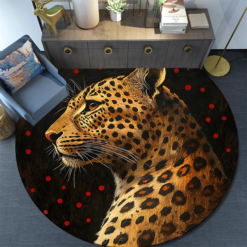Runder Leoparden-Teppich, Teppich für Wohnzimmer, Schlafzimmer, Sofa, Spielzimmer-Dekor, Rutschfeste Fußmatte