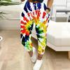 Summer Ladies Retro Print Sweatpants Loose Fit Drawstring Joggers Elastic Cuff Daily Casual Pants