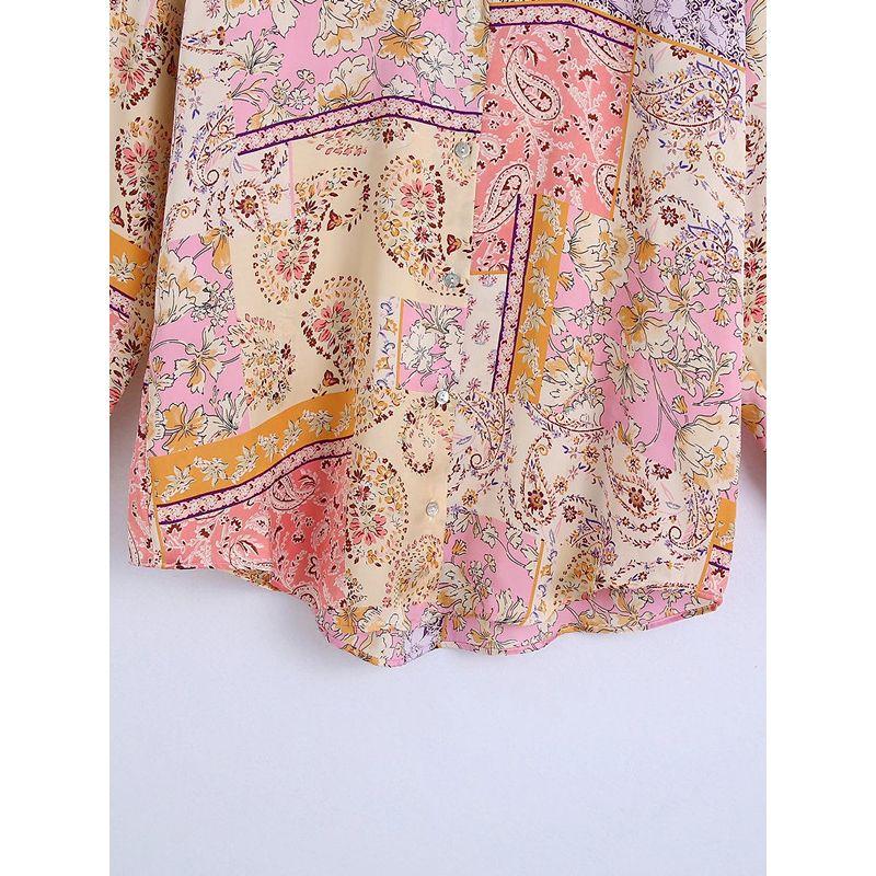 Ur Spring New Women's Silk Satin Texture Printed Shirt