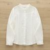 Spring Autumn Women White Shirts Embroidery Blue Blouses Long Sleeve Casual Lady Tops Stand Collar Loose Female Clothes