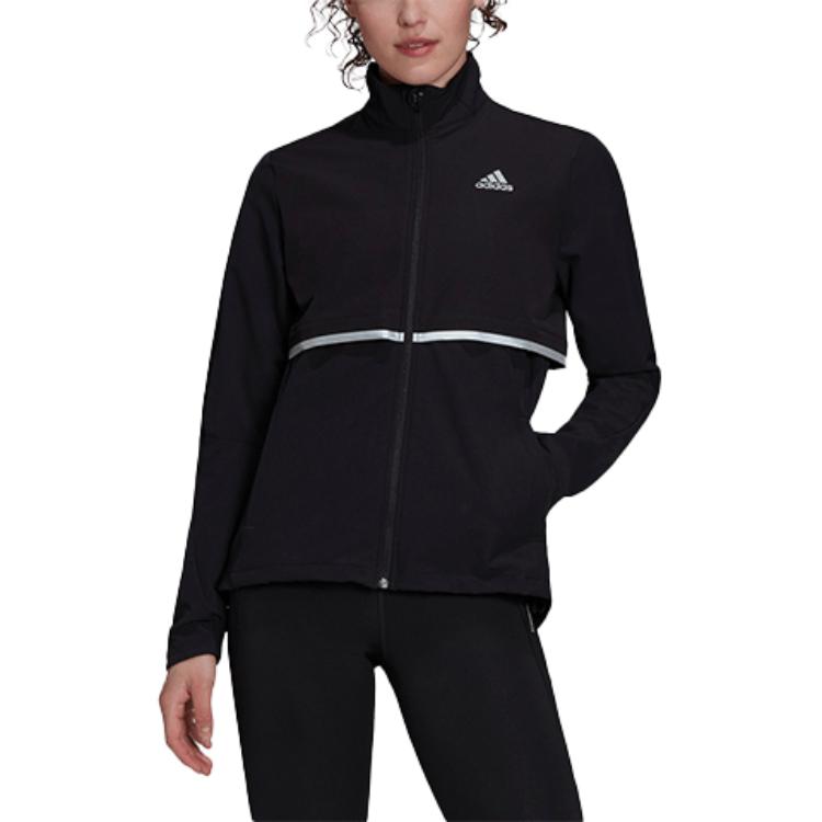 adidas Jaqueta Feminina com Zíper e Gola Alta com Estampa de Logo Preto GU3834