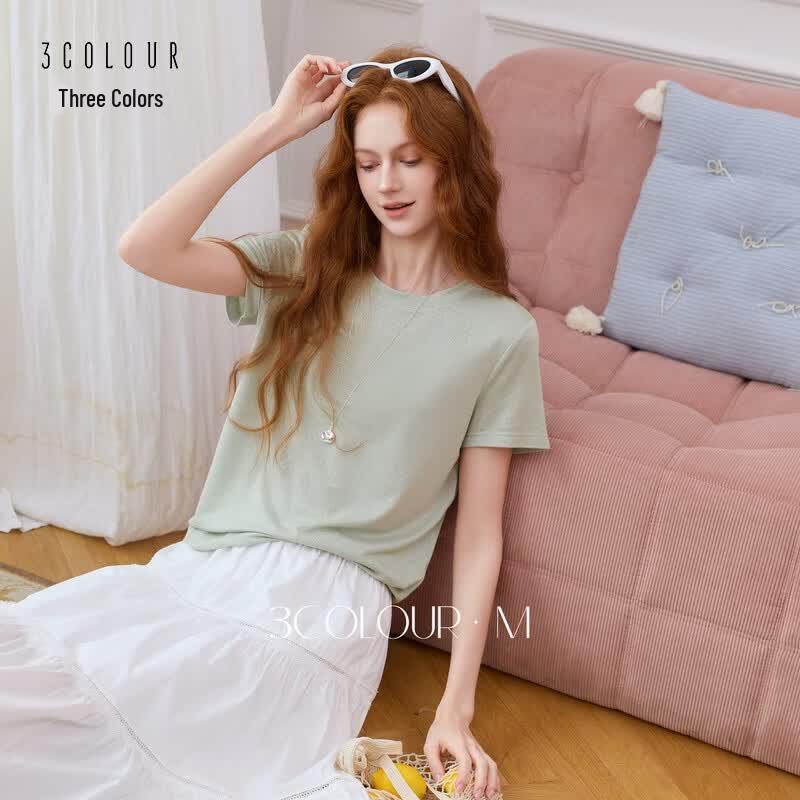 Sancai 2026 Autumn Round Neck Short Sleeve Shiny T-shirt M