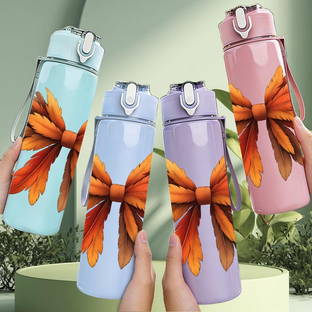 1PC Autumn Maple Bow Leaf 750ml Color Plastic Sports Water Bottle Leakproof Flip Straw Lid Suitable for Sports Office Home Use