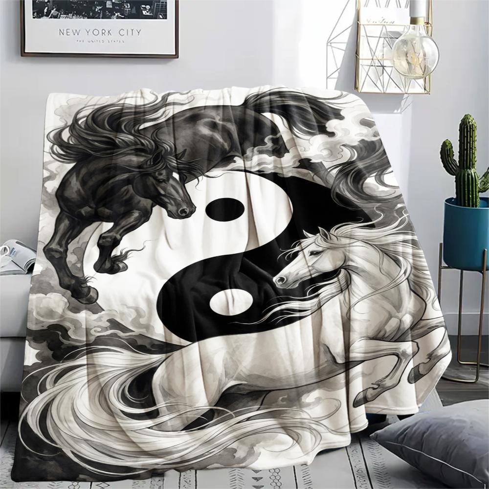 1Pc Tai Chi Animals Print Flannel Blanket, High quality Comfortable for All Seasons, Home Decor, Warmth and Comfort, Perfect for Christmas Gifts W106