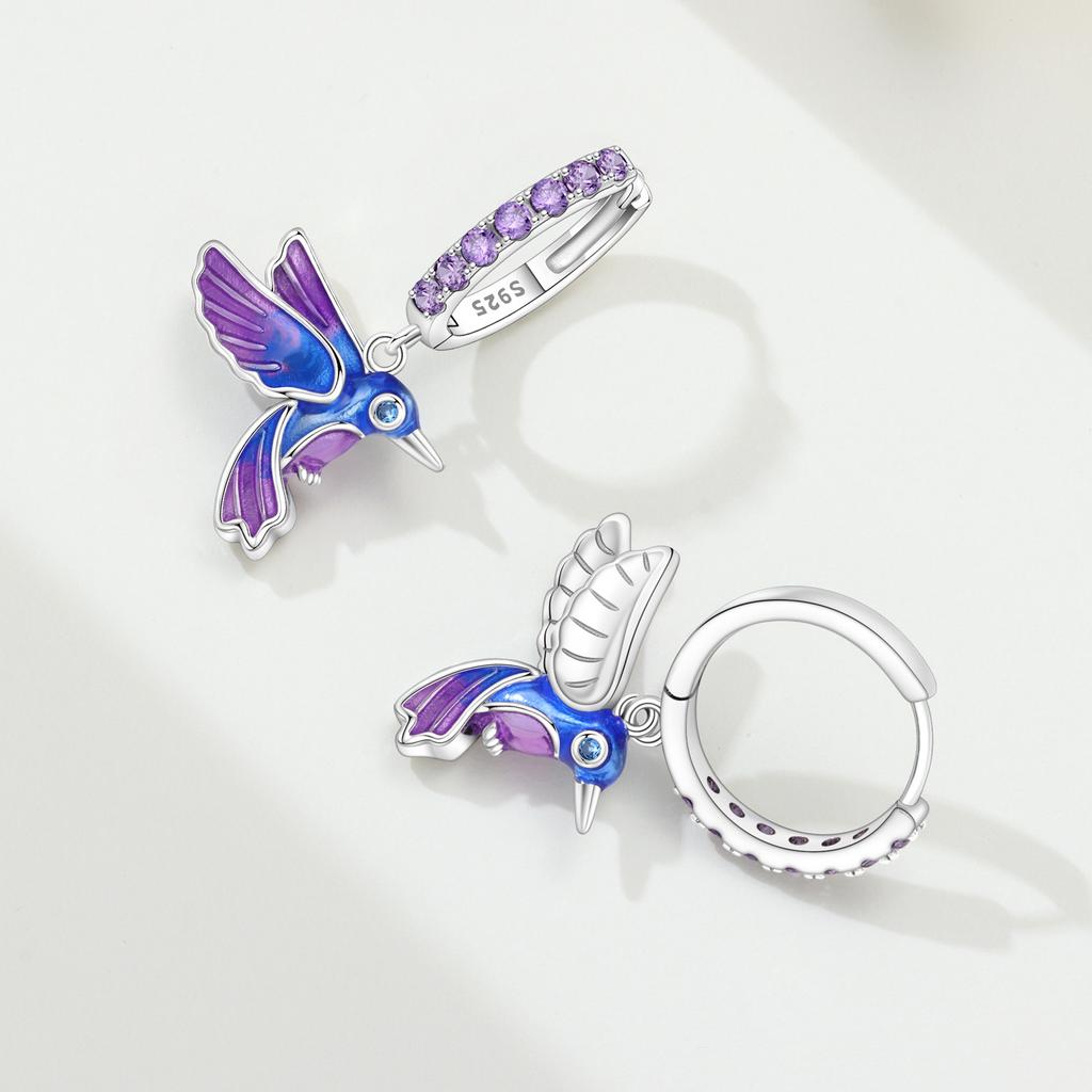 Orstarry S925 Silver Earrings Exquisite Temperament Blue Green Parrot Hummingbird Earrings For Women Birthday Gift
