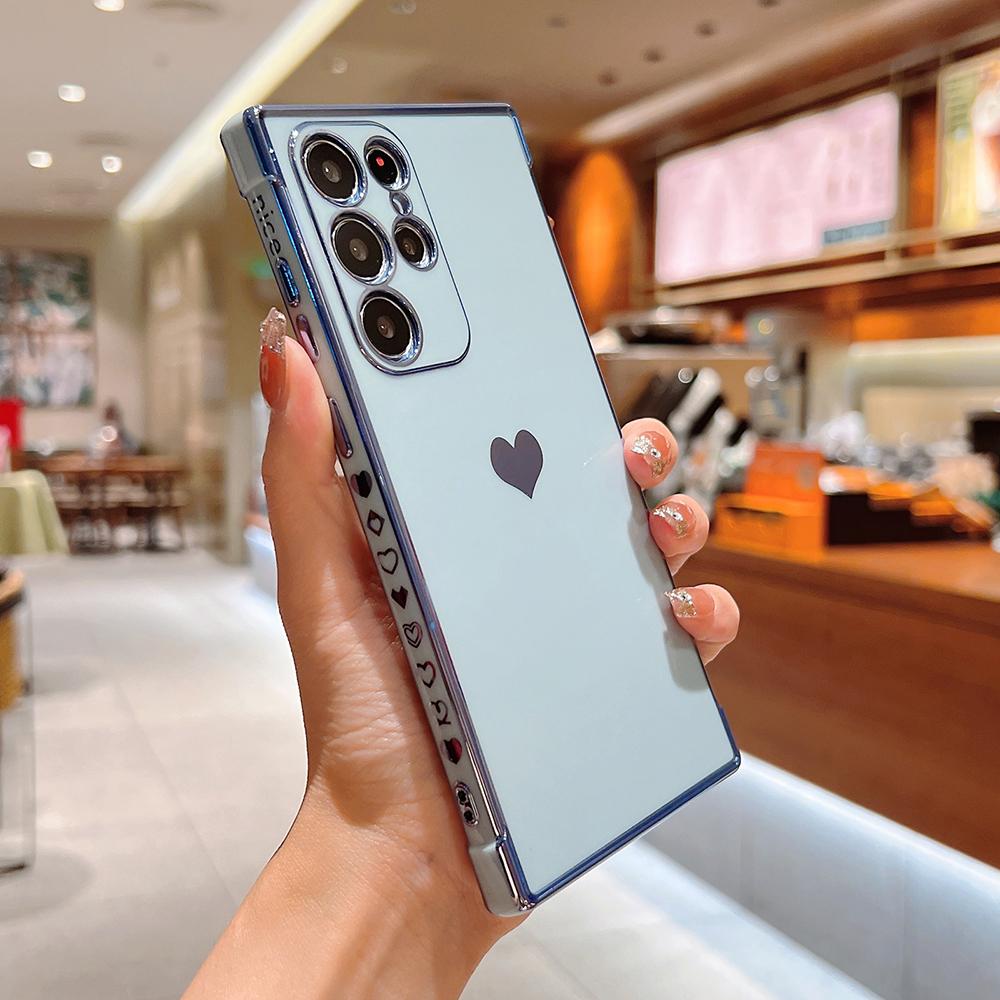 Soft Electroplated Love Heart Phone Case For Samsung S26 S25 S24 S23 S22 Ultra S21 Plus S20 FE A13 A53 Silicone Shockproof Cover