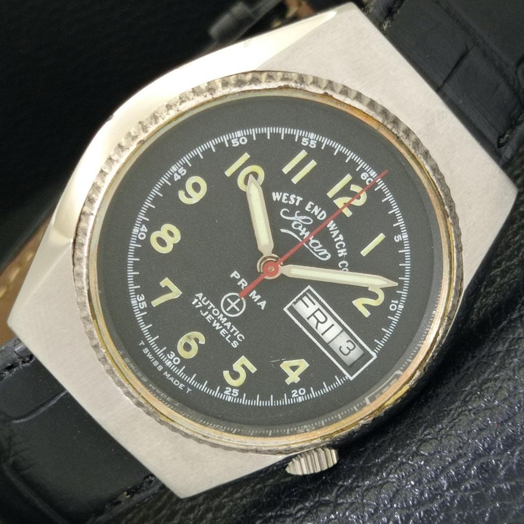 

ВИНТАЖНЫЕ АВТОМАТИЧЕСКИЕ ШВЕЙЦАРСКИЕ МУЖСКИЕ ЧАСЫ WEST END WATCH CO С ЧЕРНЫМ ЦВЕТОМ ЦИФЕРБЛАТА a700149-5 R201-a700149