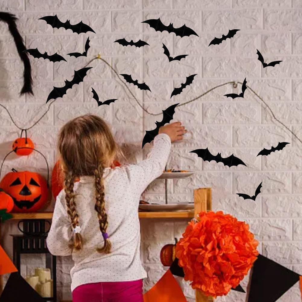 

Halloween Bats Wall Sticker PVC 3D Spider Wall Sticker Reusable Scary Spider Window Decoration for Home Party Decor 24Pcs